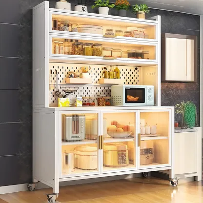 Mobile Metal Open Storage Sideboard with Glass Doors Image - 4