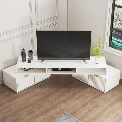 Modern White 2-Drawer Open Storage Corner TV Stand Image - 2