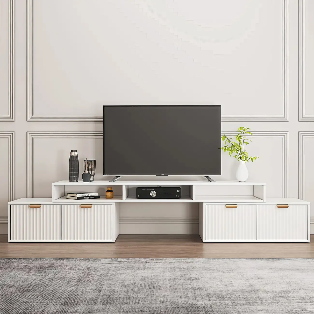 Modern White 2-Drawer Open Storage Corner TV Stand Image - 4 | homeyfad