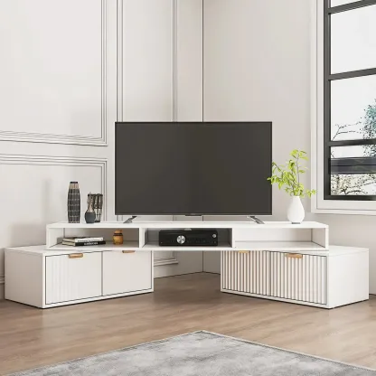 Modern White 2-Drawer Open Storage Corner TV Stand Image - 1