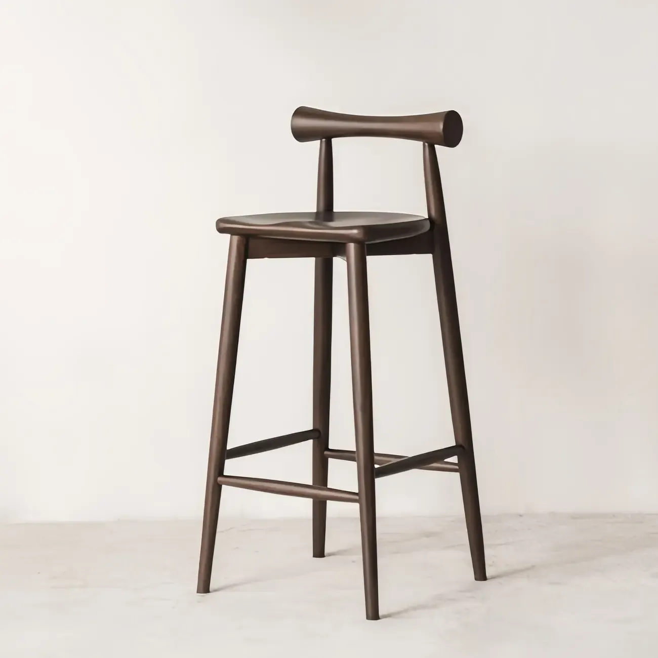 Minimalist Black Wooden Bar Stools with Backs Image - 2