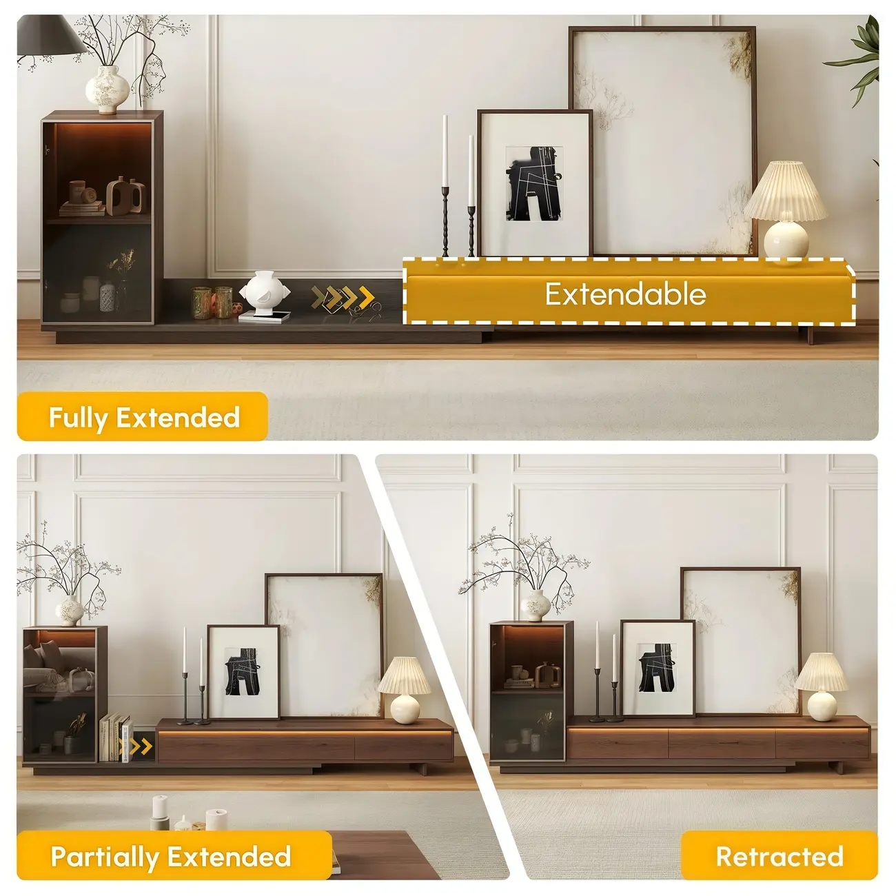 Mid-Century Walnut Extendable Wooden TV Stand with Drawers Image - 7 | homeyfad