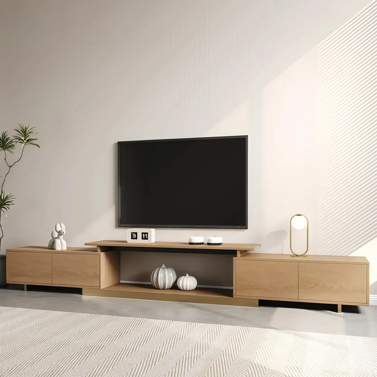 Extendable Walnut Wooden Open Storage TV Stand Image - 4 | homeyfad