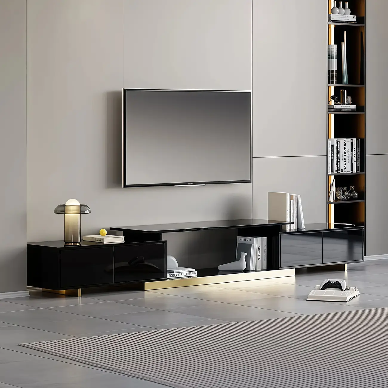 Extendable Walnut Wooden Open Storage TV Stand Image - 6 | homeyfad