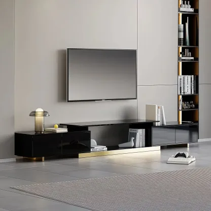 Extendable Walnut Wooden Open Storage TV Stand Image - 6