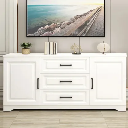 Modern Rectangular White 3-Drawer Wooden TV Stand Image - 9