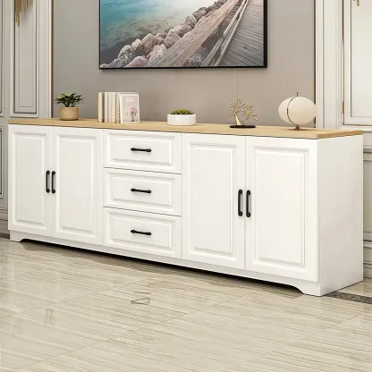 Modern Rectangular White 3-Drawer Wooden TV Stand Image - 1