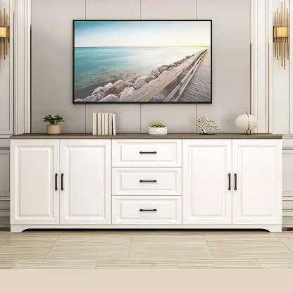 Modern Rectangular White 3-Drawer Wooden TV Stand Image - 11