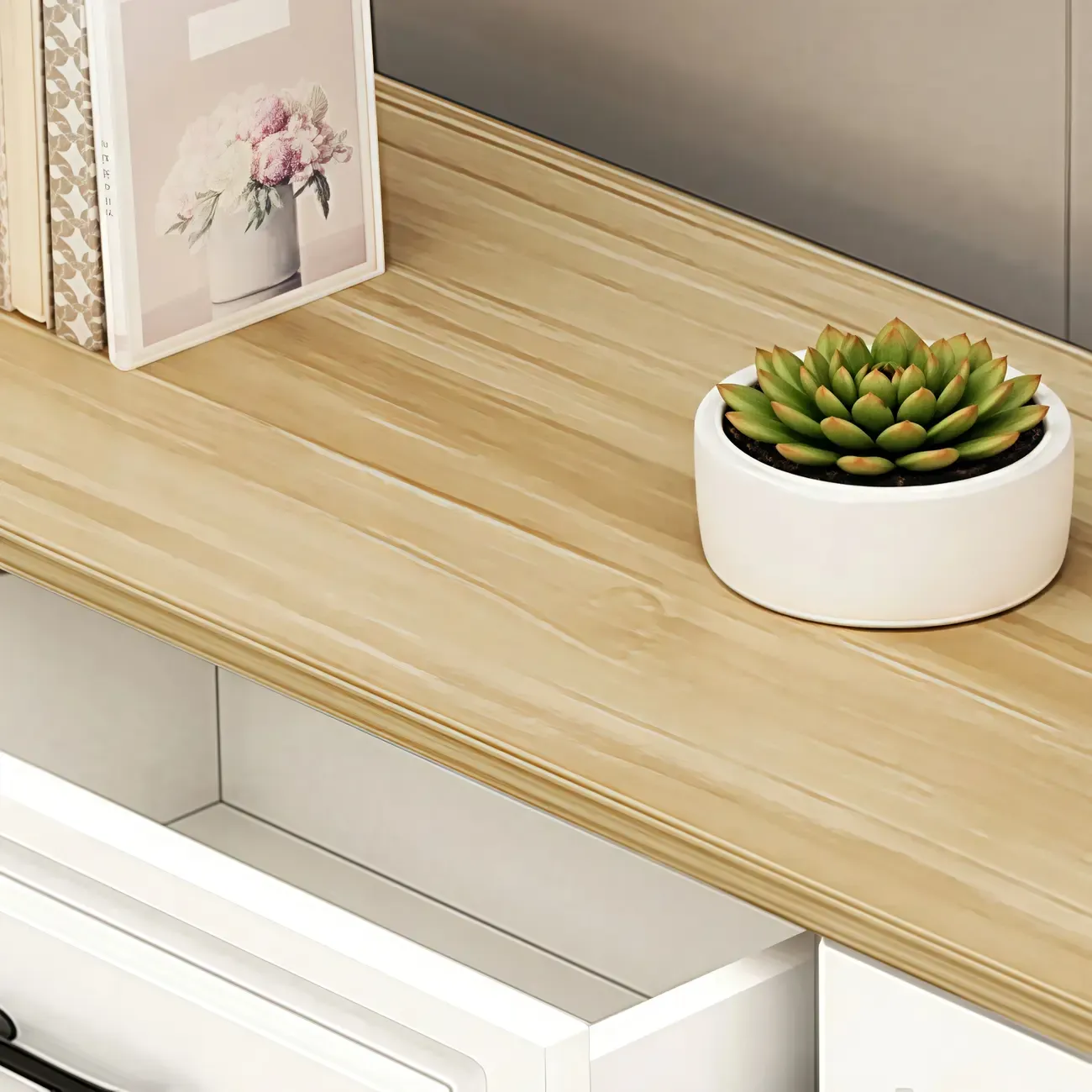 Modern Rectangular White 3-Drawer Wooden TV Stand Image - 16