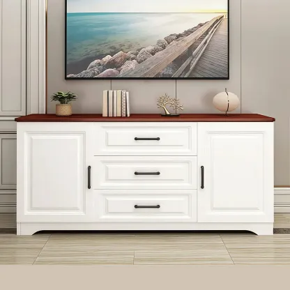 Modern Rectangular White 3-Drawer Wooden TV Stand Image - 10