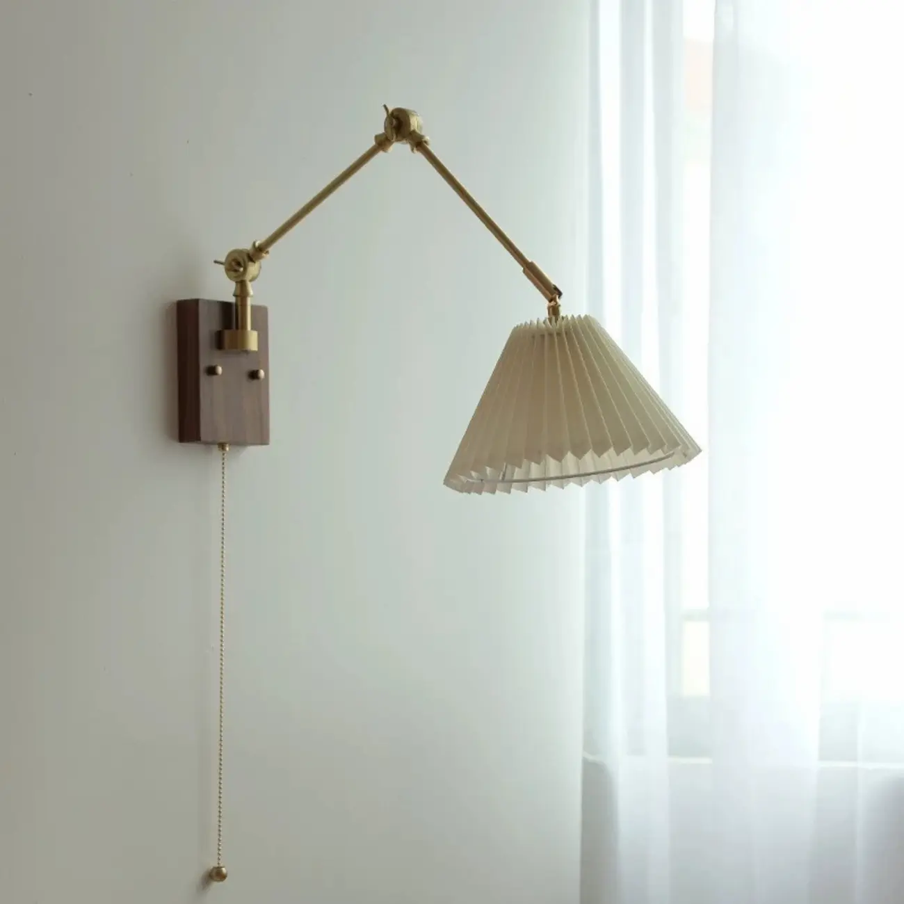 Modern Geometric Walnut Wall Light with LED and Chain Image - 3 | homeyfad