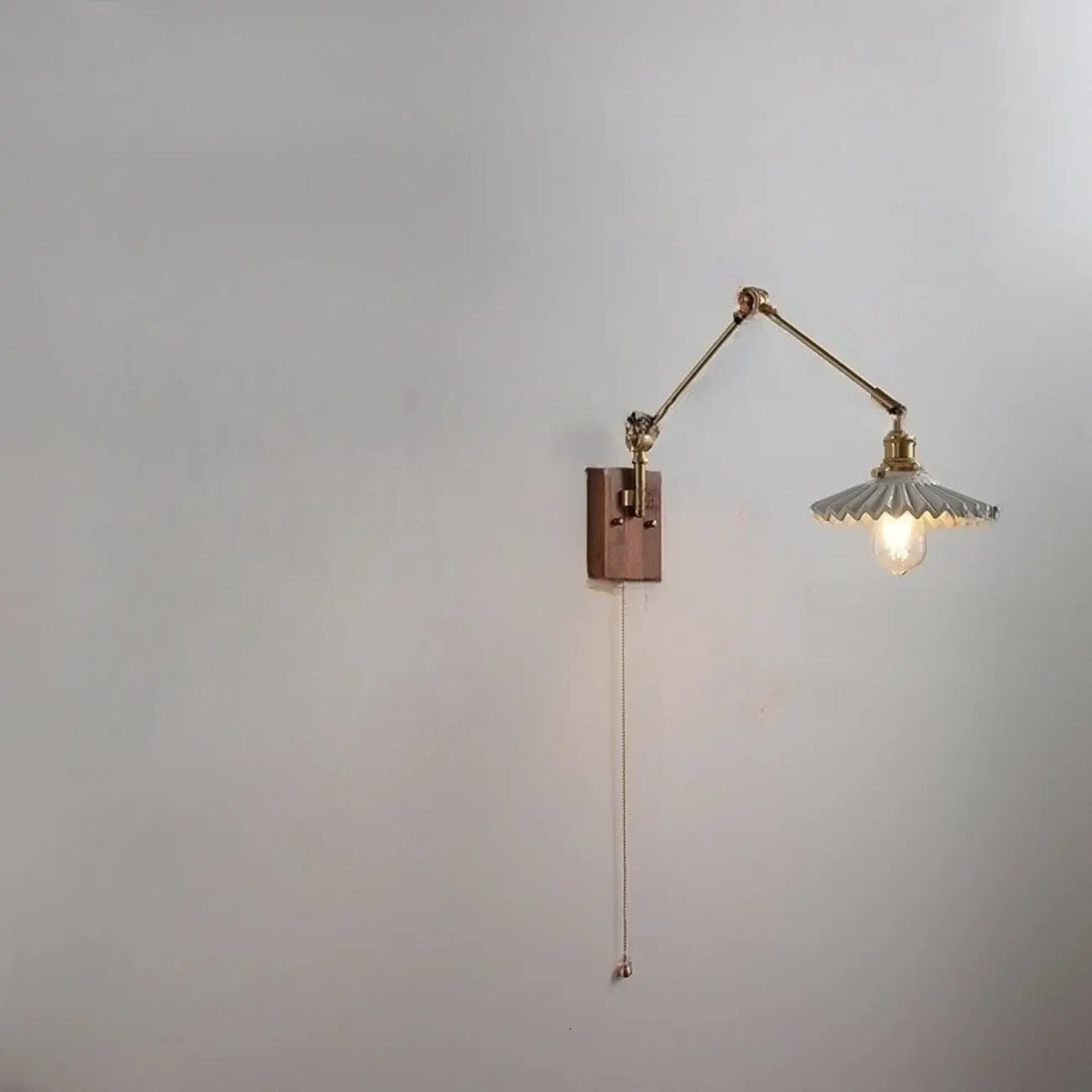 Modern Geometric Walnut Wall Light with LED and Chain Image - 4 | homeyfad