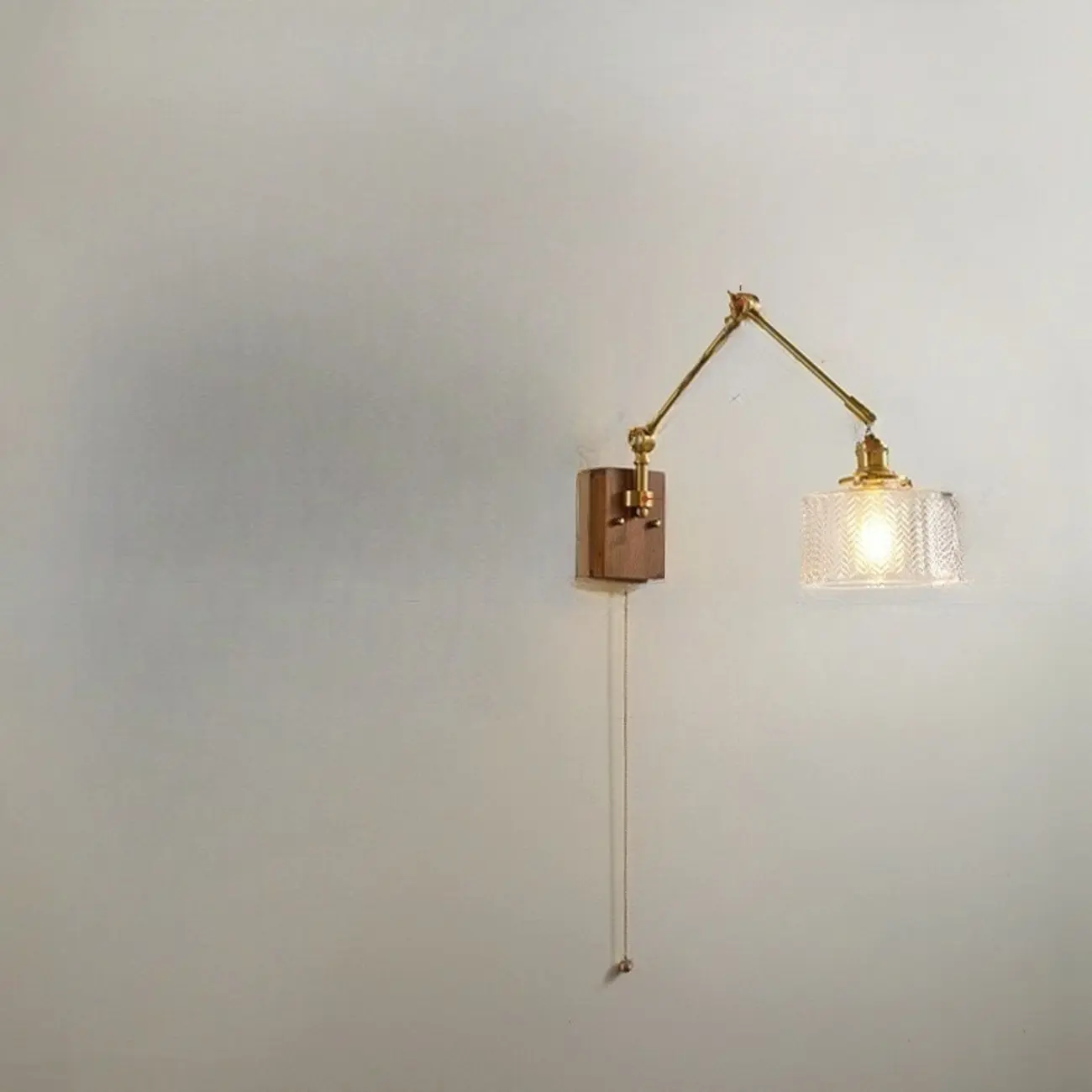 Modern Geometric Walnut Wall Light with LED and Chain Image - 5 | homeyfad
