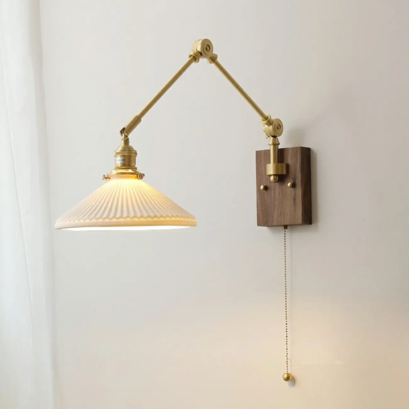 Modern Geometric Walnut Wall Light with LED and Chain Image - 2 | homeyfad
