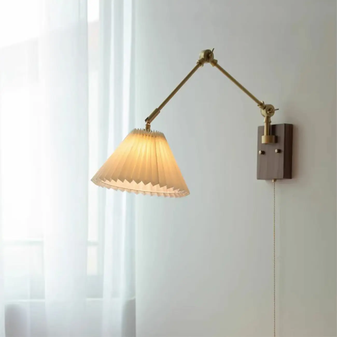 Modern Geometric Walnut Wall Light with LED and Chain Image - 1 | homeyfad