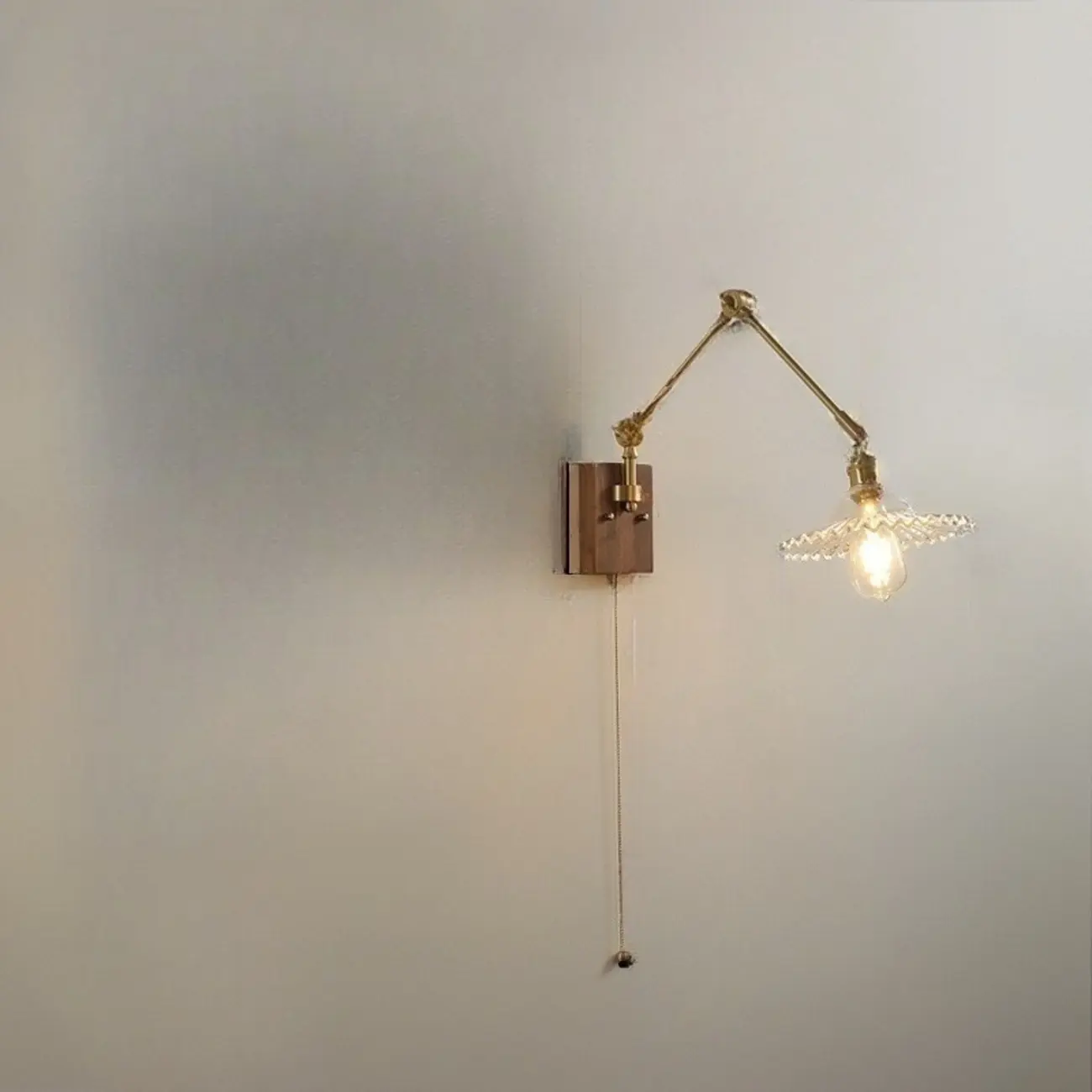 Modern Geometric Walnut Wall Light with LED and Chain Image - 6 | homeyfad