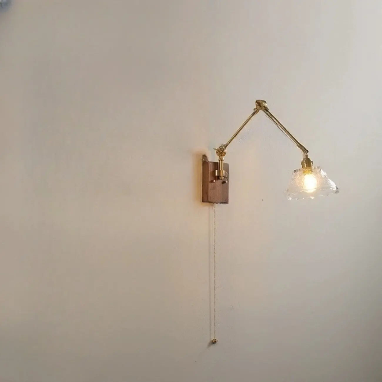 Modern Geometric Walnut Wall Light with LED and Chain Image - 7 | homeyfad