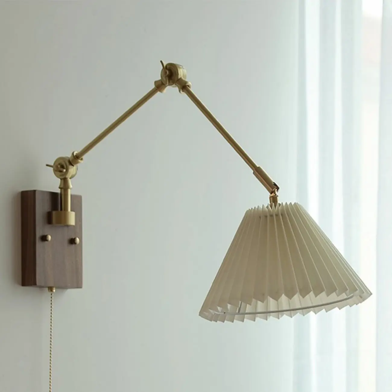 Modern Geometric Walnut Wall Light with LED and Chain Image - 8 | homeyfad