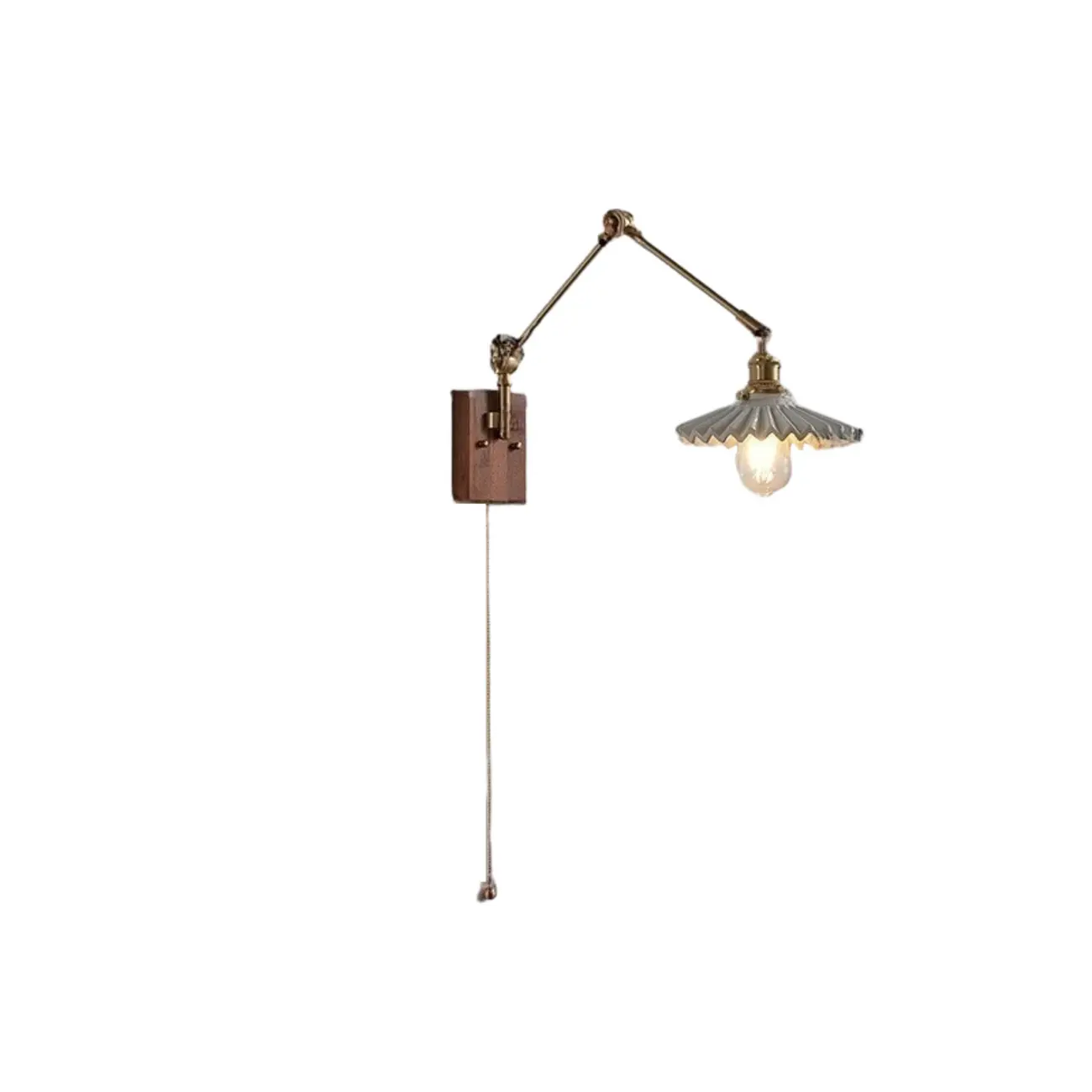 Modern Geometric Walnut Wall Light with LED and Chain Image - 9 | homeyfad