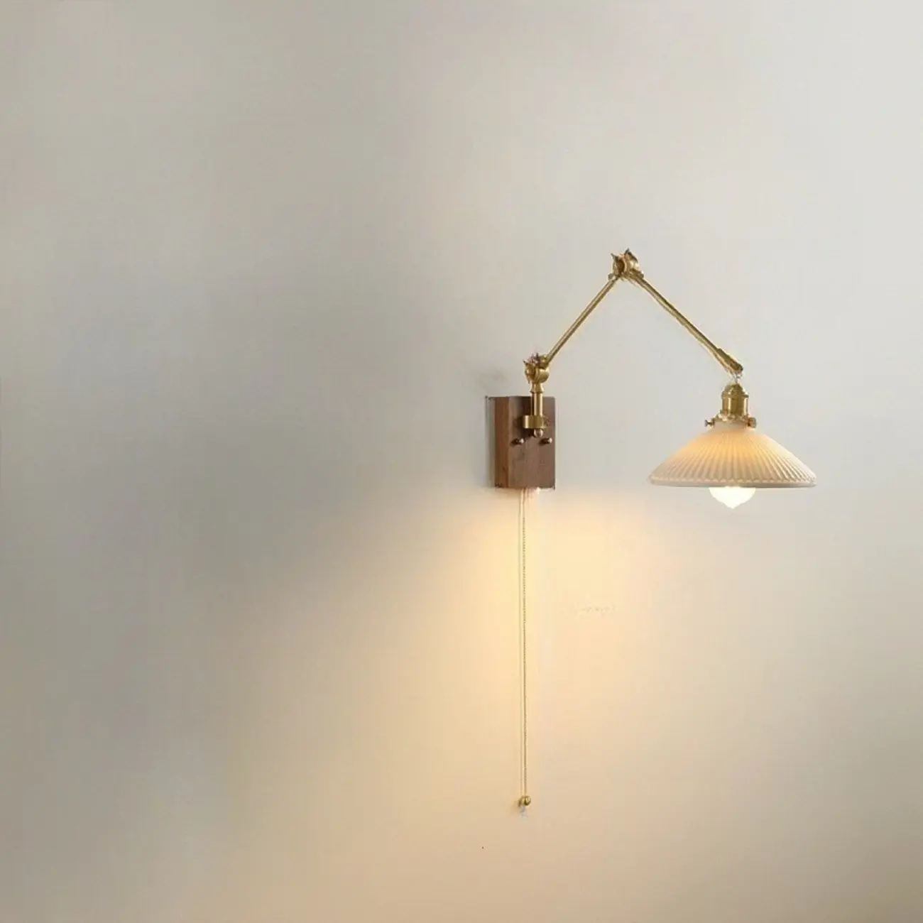 Modern Geometric Walnut Wall Light with LED and Chain Image - 12 | homeyfad