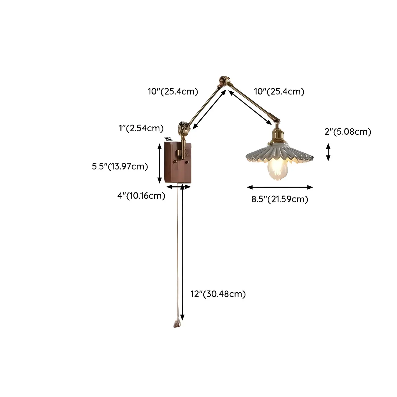 Modern Geometric Walnut Wall Light with LED and Chain #size | homeyfad