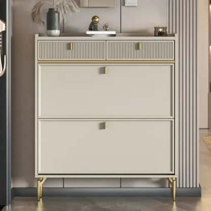 Entryway Off-White Wood Shoe Storage with 2-Drawer Image - 1