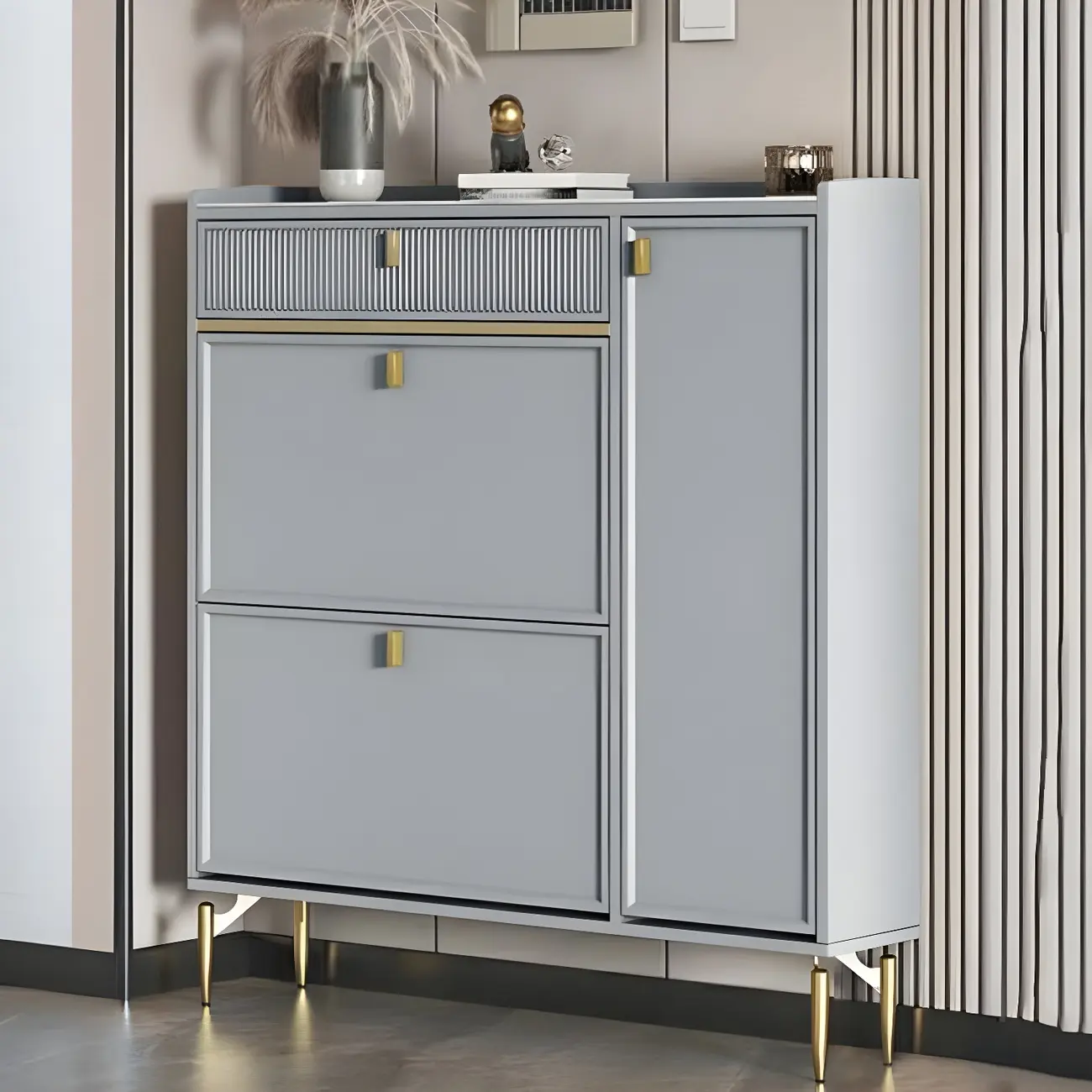 Entryway Off-White Wood Shoe Storage with 2-Drawer Image - 2 | homeyfad