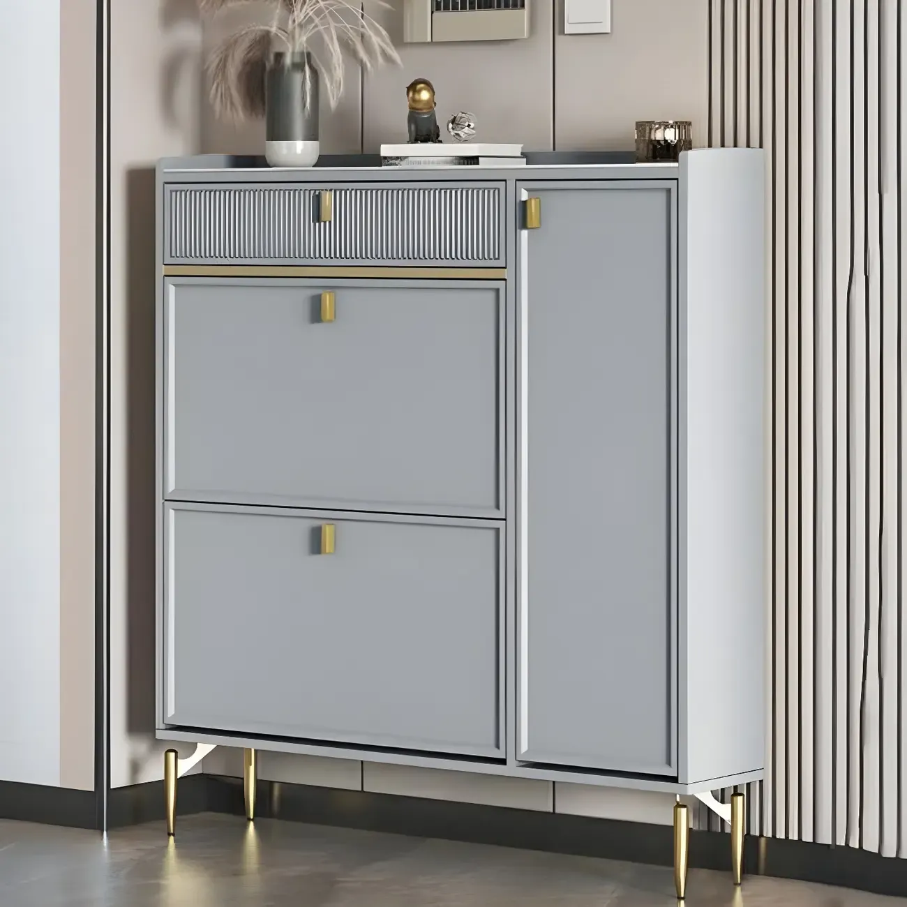 Entryway Off-White Wood Shoe Storage with 2-Drawer Image - 2