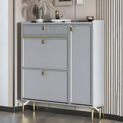 Entryway Off-White Wood Shoe Storage with 2-Drawer Image - 2