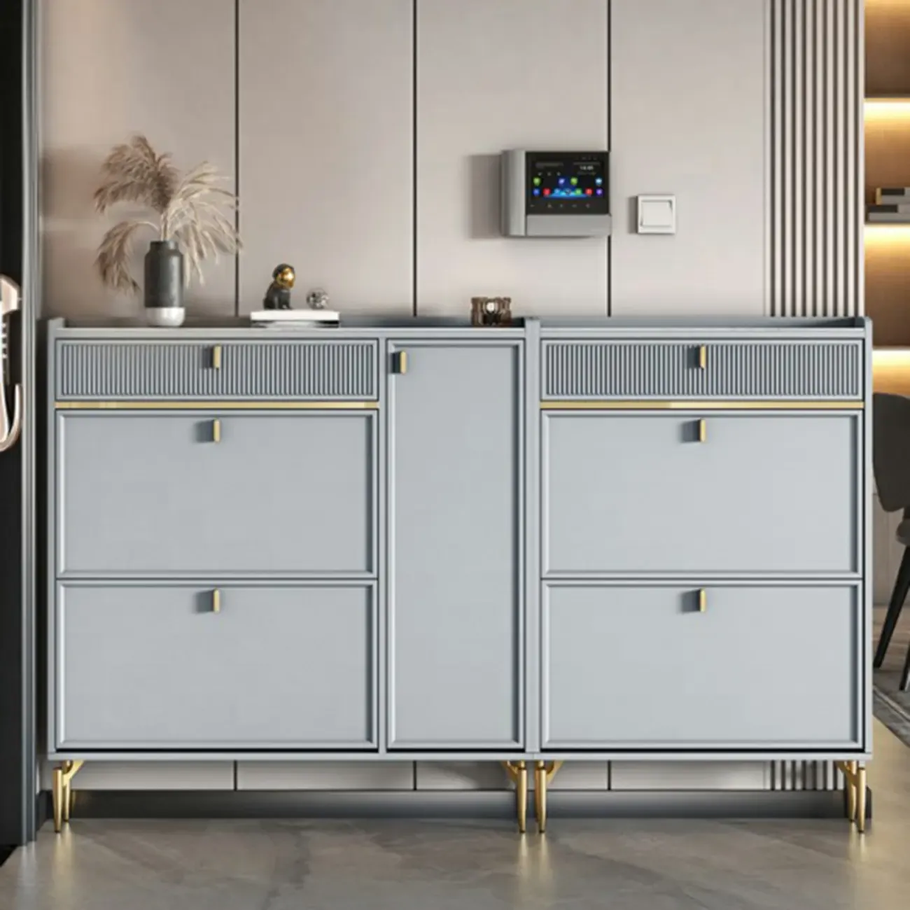 Entryway Off-White Wood Shoe Storage with 2-Drawer Image - 4