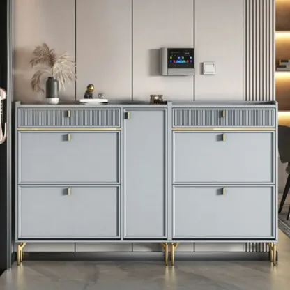 Entryway Off-White Wood Shoe Storage with 2-Drawer Image - 4