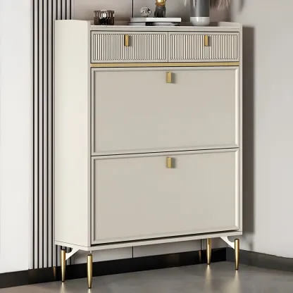 Entryway Off-White Wood Shoe Storage with 2-Drawer Image - 5