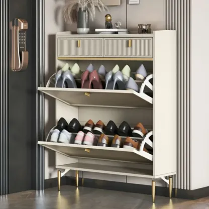 Entryway Off-White Wood Shoe Storage with 2-Drawer Image - 6