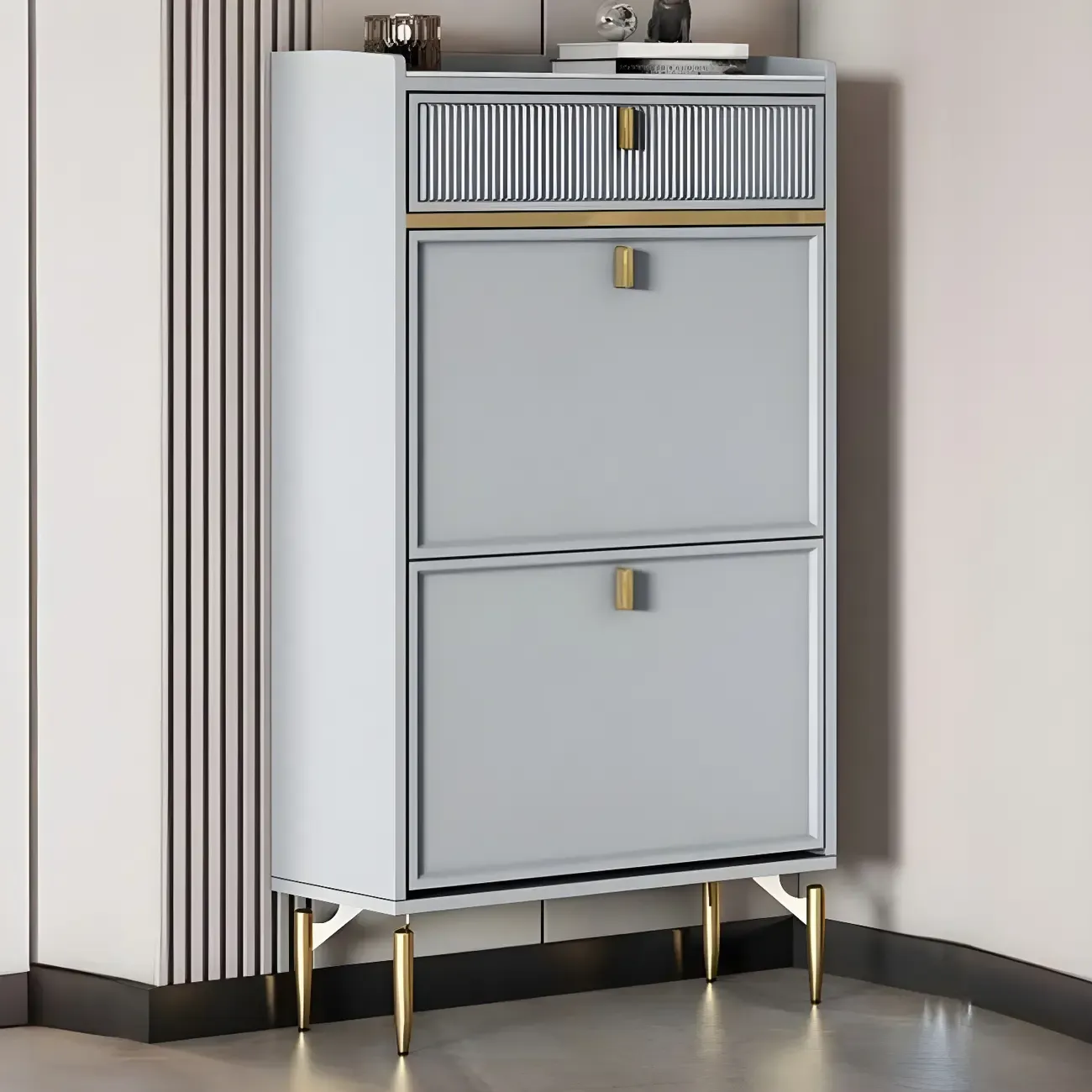 Entryway Off-White Wood Shoe Storage with 2-Drawer Image - 8