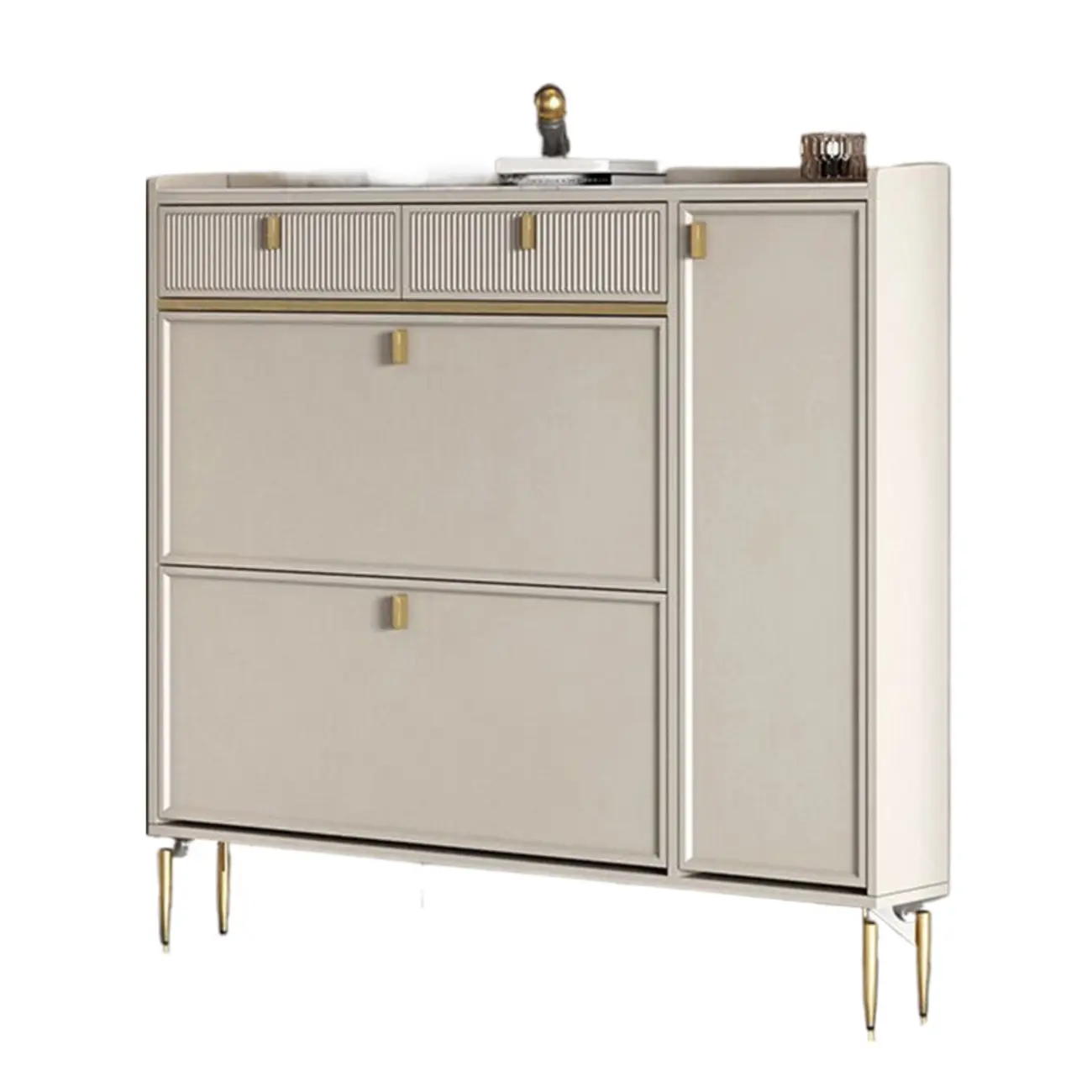 Entryway Off-White Wood Shoe Storage with 2-Drawer Image - 9 | homeyfad