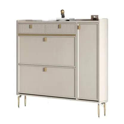 Entryway Off-White Wood Shoe Storage with 2-Drawer Image - 9