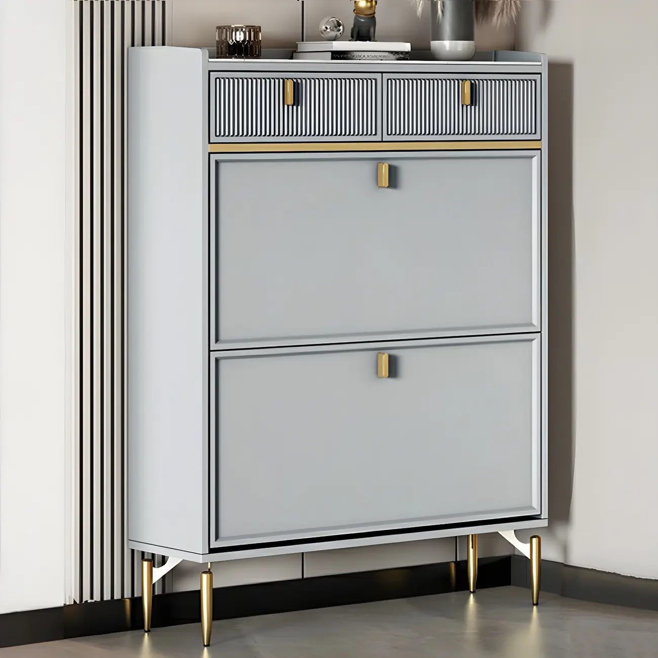 Entryway Off-White Wood Shoe Storage with 2-Drawer Image - 10 | homeyfad