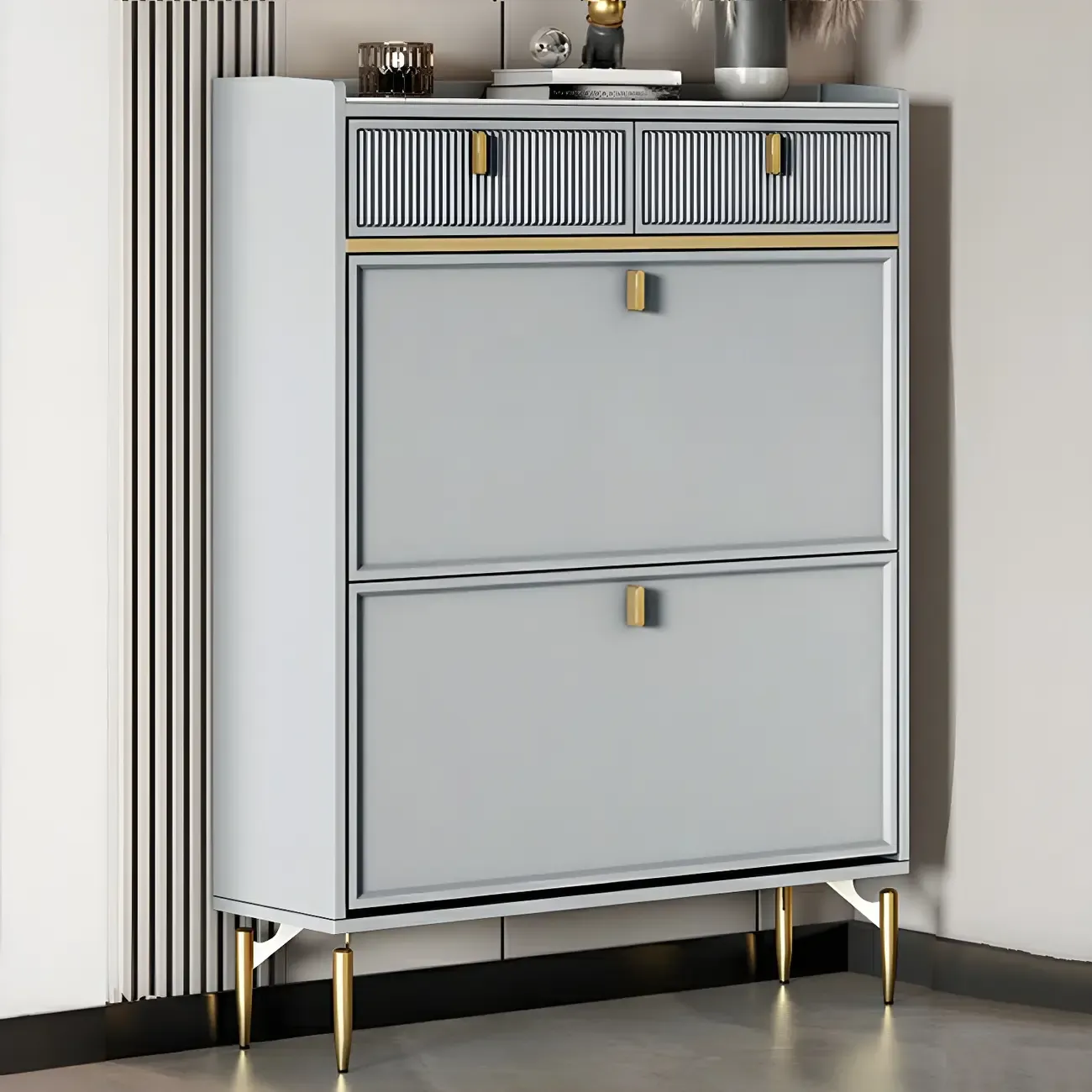 Entryway Off-White Wood Shoe Storage with 2-Drawer Image - 10