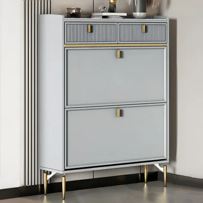 Entryway Off-White Wood Shoe Storage with 2-Drawer Image - 10