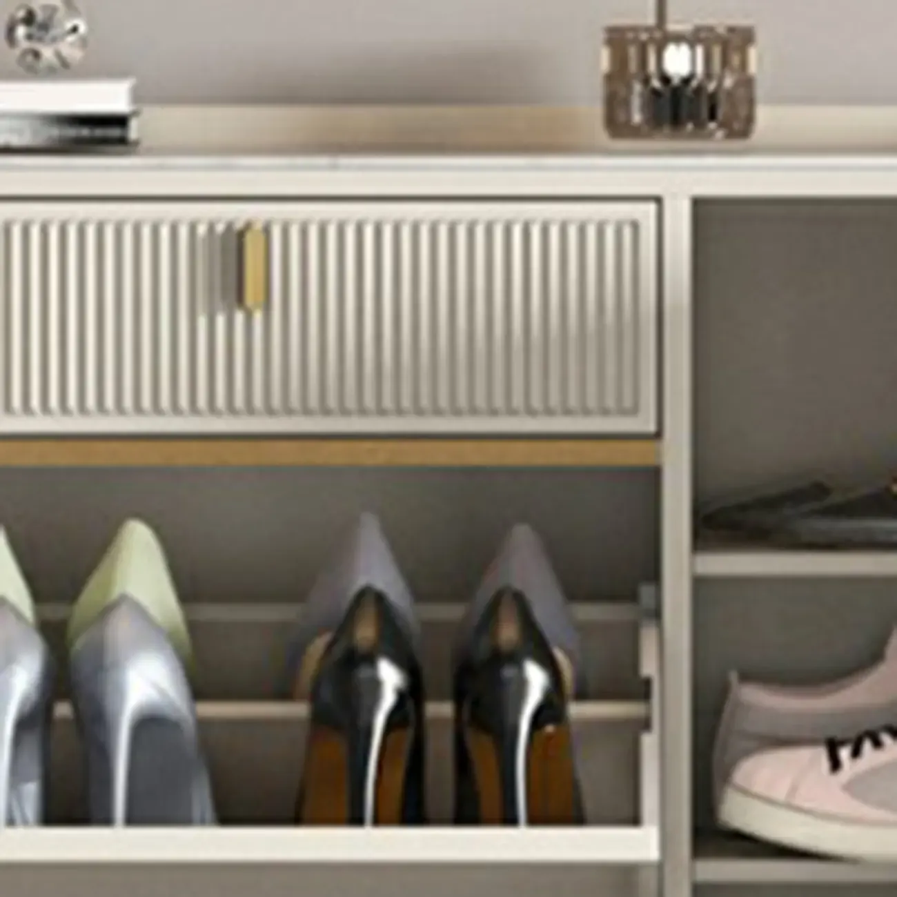 Entryway Off-White Wood Shoe Storage with 2-Drawer Image - 12