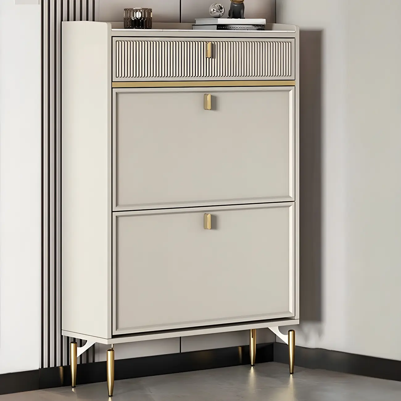 Entryway Off-White Wood Shoe Storage with 2-Drawer Image - 14 | homeyfad