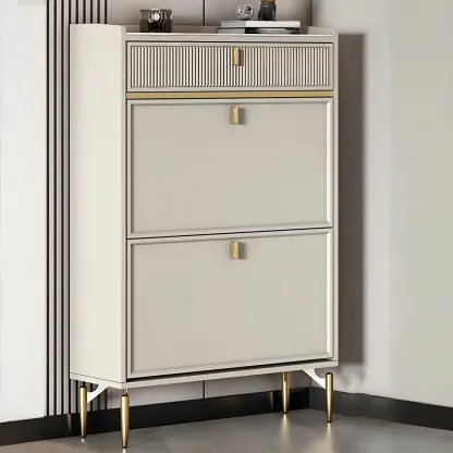 Entryway Off-White Wood Shoe Storage with 2-Drawer Image - 14