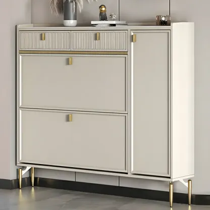 Entryway Off-White Wood Shoe Storage with 2-Drawer Image - 18