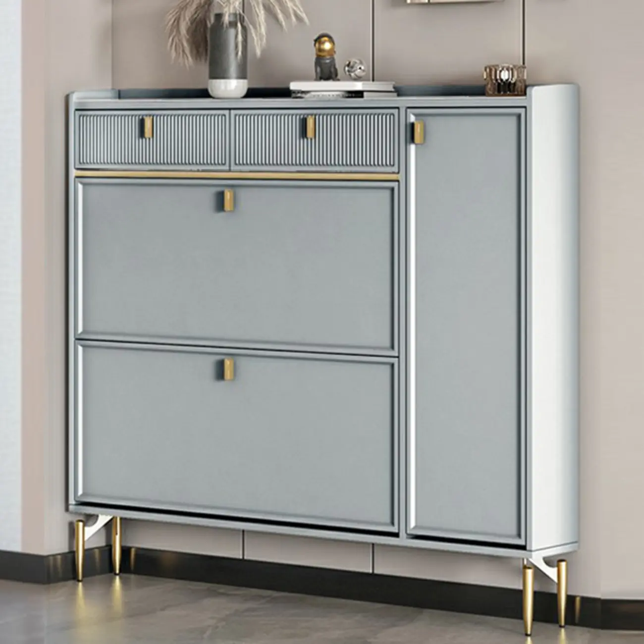 Entryway Off-White Wood Shoe Storage with 2-Drawer Image - 19 | homeyfad