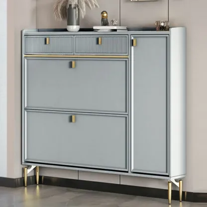 Entryway Off-White Wood Shoe Storage with 2-Drawer Image - 19