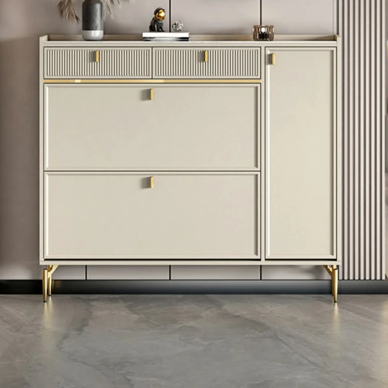 Entryway Off-White Wood Shoe Storage with 2-Drawer Image - 20 | homeyfad