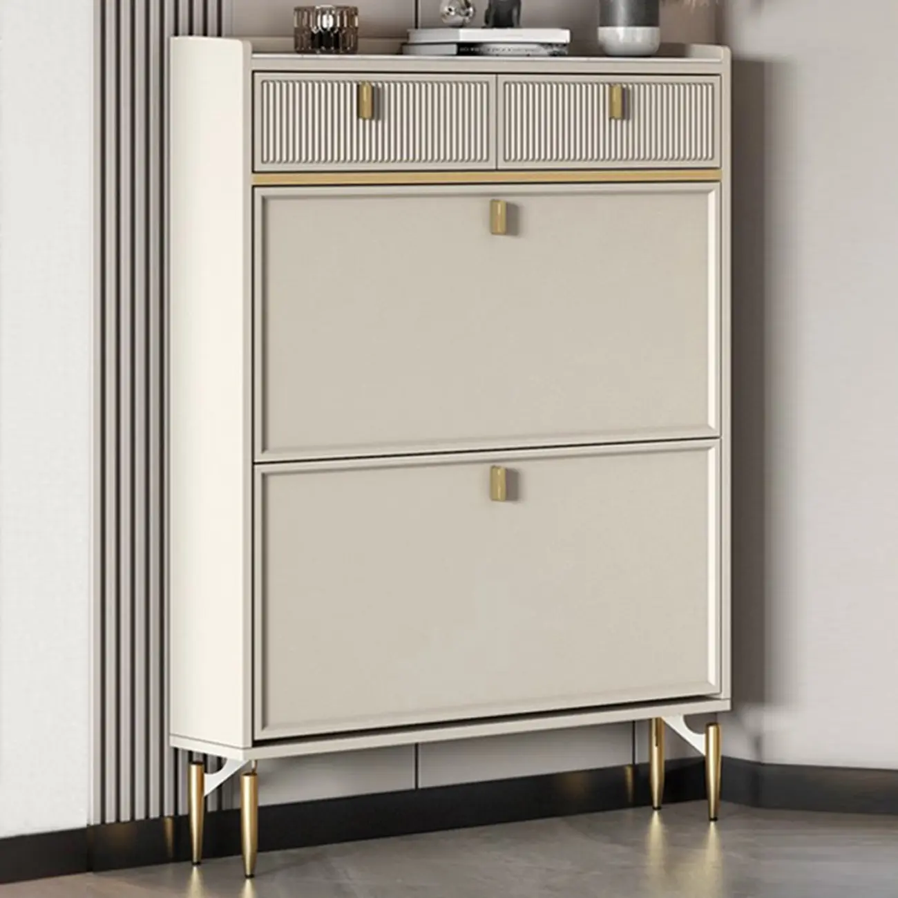 Entryway Off-White Wood Shoe Storage with 2-Drawer Image - 21 | homeyfad