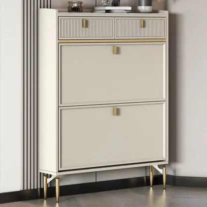 Entryway Off-White Wood Shoe Storage with 2-Drawer Image - 21