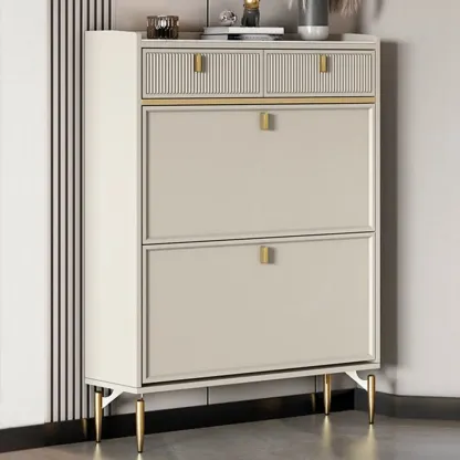 Entryway Off-White Wood Shoe Storage with 2-Drawer Image - 22