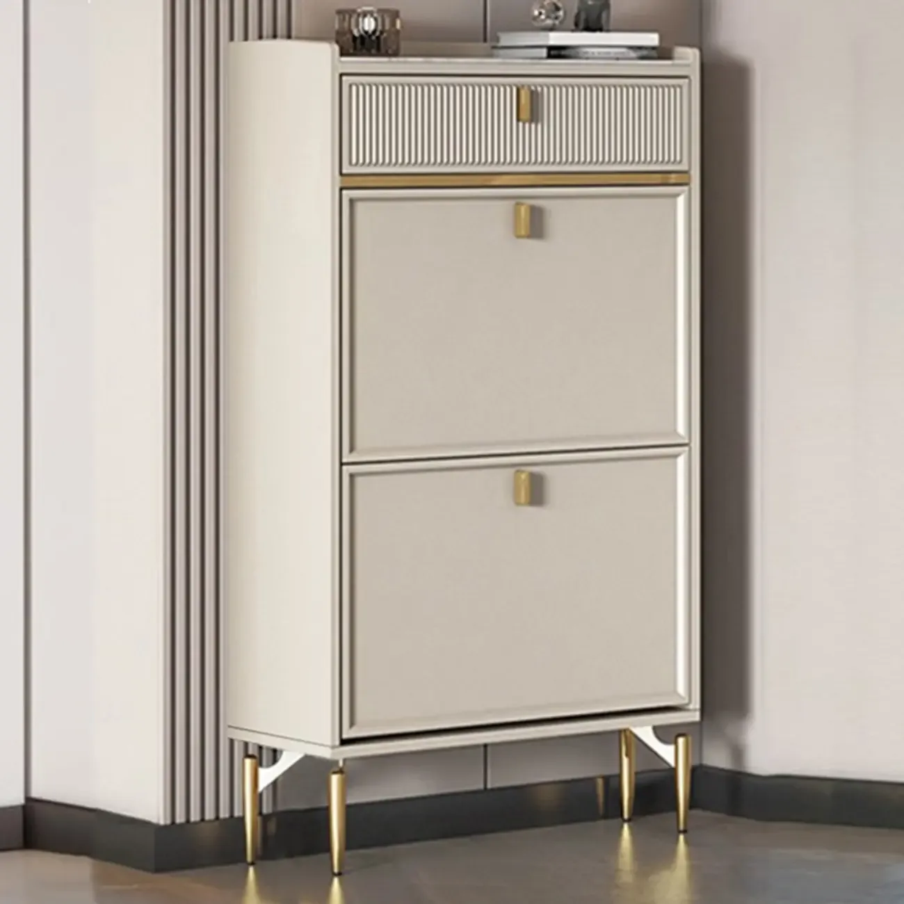 Entryway Off-White Wood Shoe Storage with 2-Drawer | HomeyFad